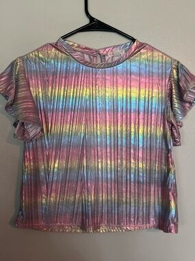 5 for $20! Iridescent Rainbow Pleated Ruffle Sleeve Top